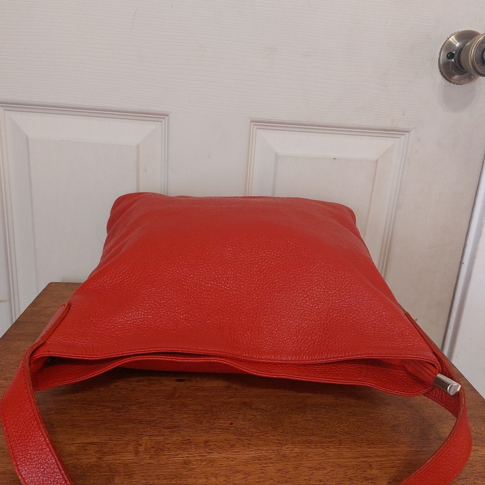 M&R Moda In Pelle Firenze Italy Red Peebled Genuine Leather Hobo Tote Bag - Picture 8 of 14